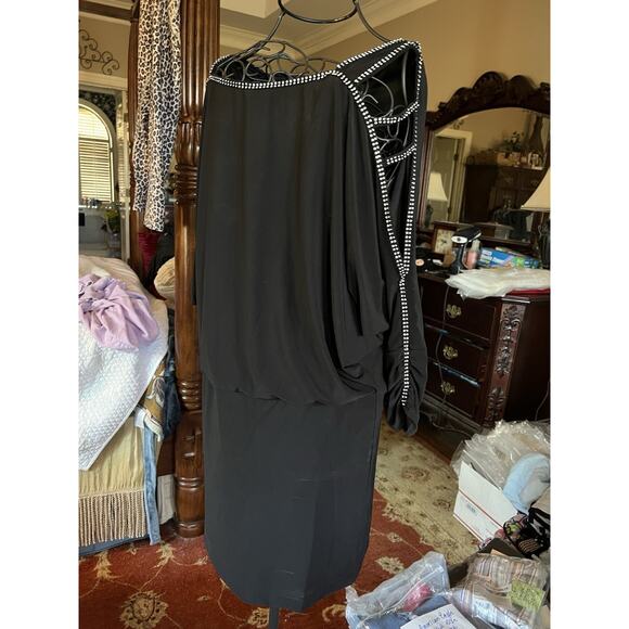Cold Shoulder Rhinestone Dolman Black Betsy & Adam Cocktail Party Dress Size10 - Picture 12 of 16